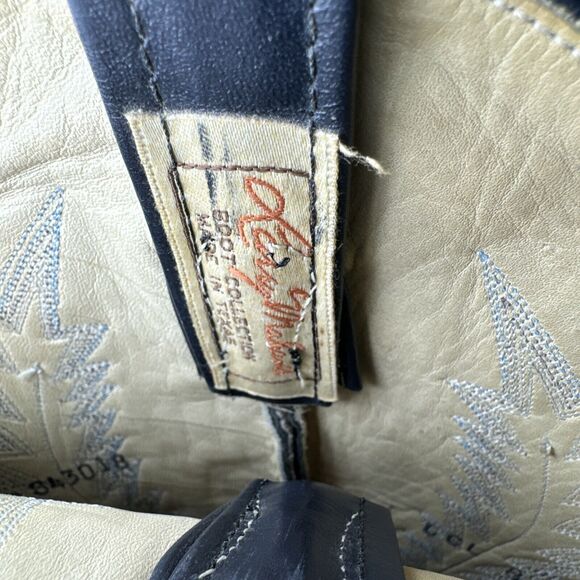 Larry Mahan Womens Knee High Cowboy Boots Size 6 B6N Leather Skin Black Blue - Picture 4 of 9